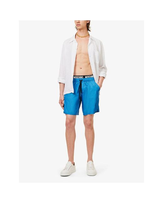 Moschino Blue Branded-waistband Slip-pocket Swim Shorts for men