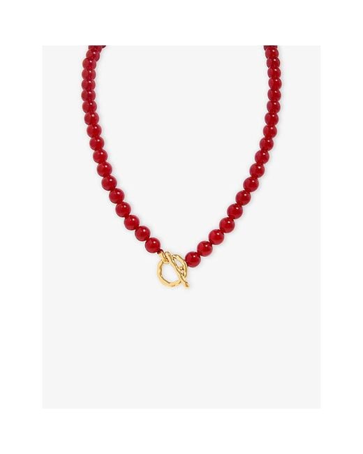 Astrid & Miyu Red Sunset-Plated Brass And Quartz Beaded Necklace