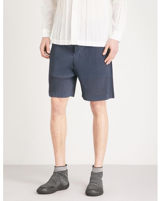 Homme Plissé Issey Miyake Gray Dropped-crotch Pleated-mesh Shorts for men