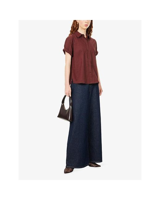 ME+EM Red Turn Up-Cuff Short-Sleeve Cotton-Poplin Shirt