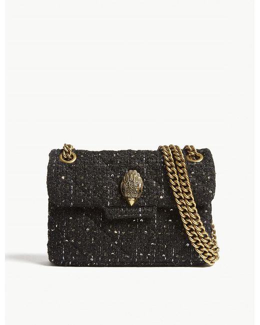 Kurt Geiger Kensington Black Tweed Mini Crossbody Bag With Sequins