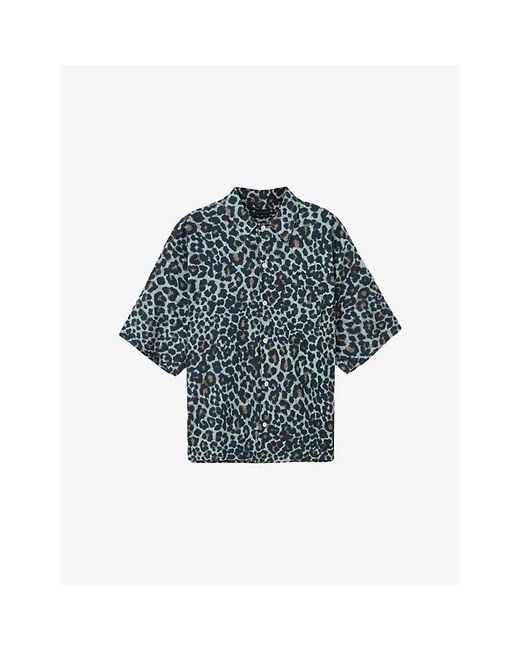 AllSaints Blue Silesia Leopard-Print Cotton And Linen-Blend Shirt for men
