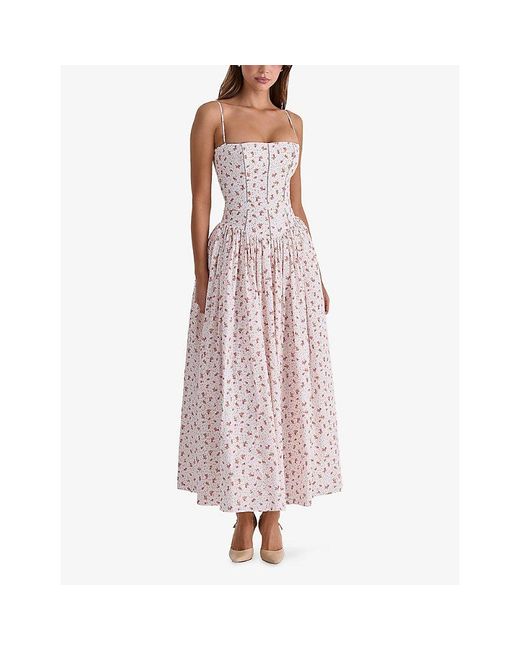 House Of Cb White Ysabella Floral-Print Cotton Midi Dress