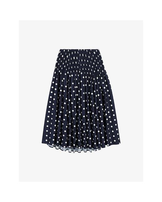 Maje Blue Polka Dot-Pattern Smocked-Panel Cotton Maxi Skirt