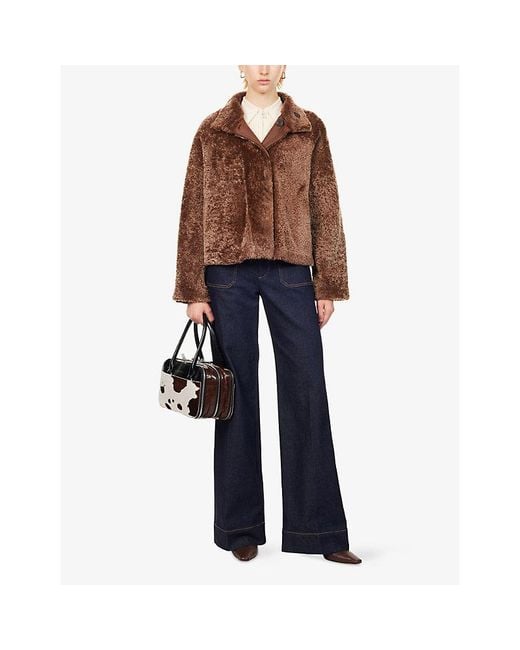 Arma Brown Ariana Funnel-Neck Shearling Jacket
