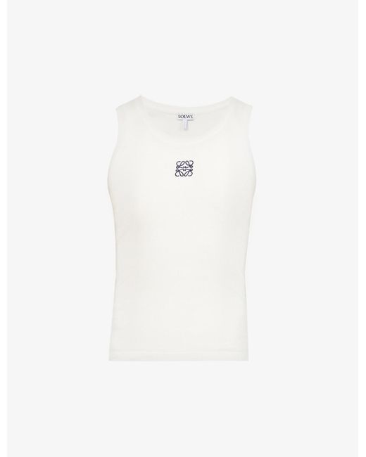 Loewe White Anagram-embroidered Stretch-cotton Tank Top