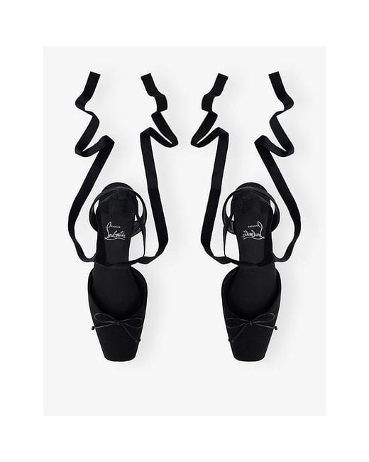 Christian Louboutin Black Cassia Lace-Up Satin Ballerina Flats