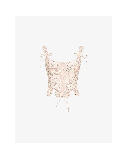 House Of Cb White Callie Lace-Up Stretch-Cotton Corset Top