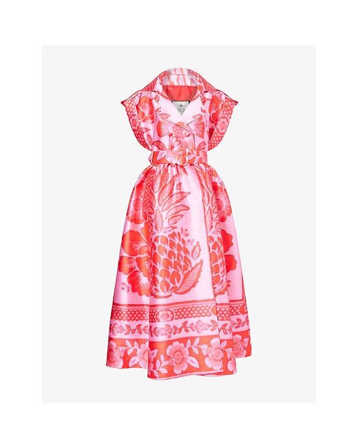 Ara Pink Floral-Print Belted Satin Maxi Dress