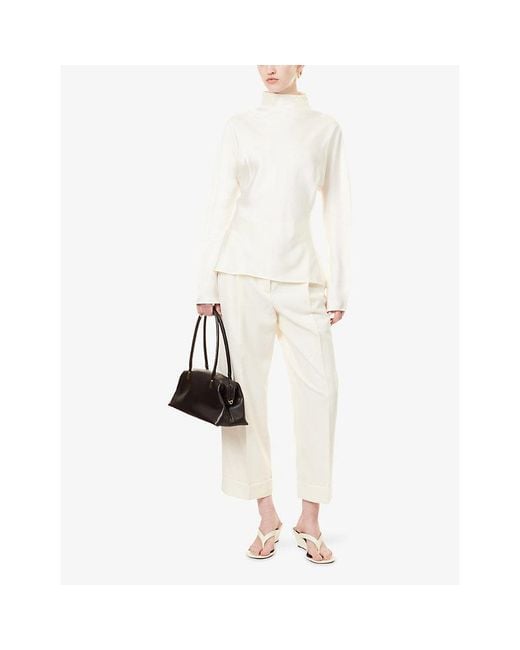RÓHE Frames White High Cowl-Neck Satin Top