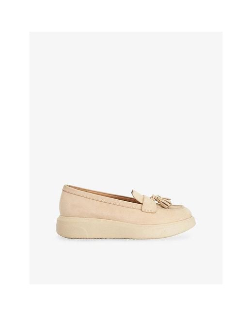 Dune Natural Glissade Suede Loafers