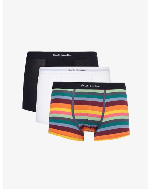 Paul Smith White Branded-waistband Pack Of Three Stretch Organic-cotton Trunks for men