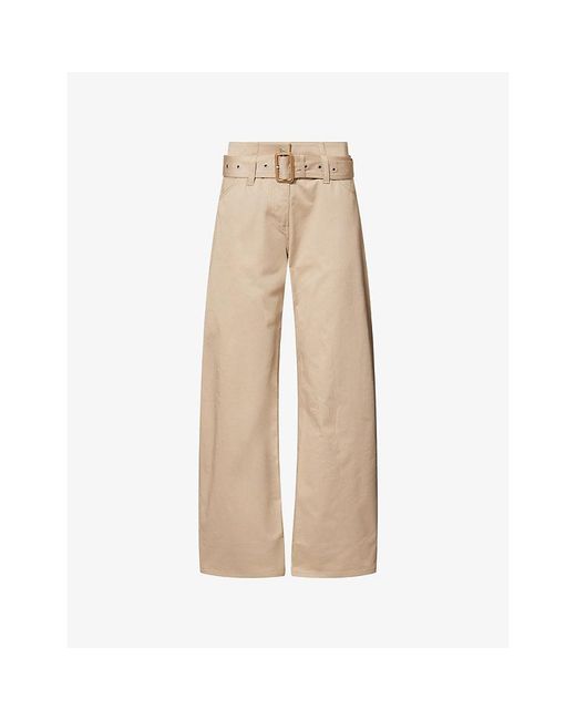 Acne Natural Belted Straight-Leg Cotton-Blend Trousers