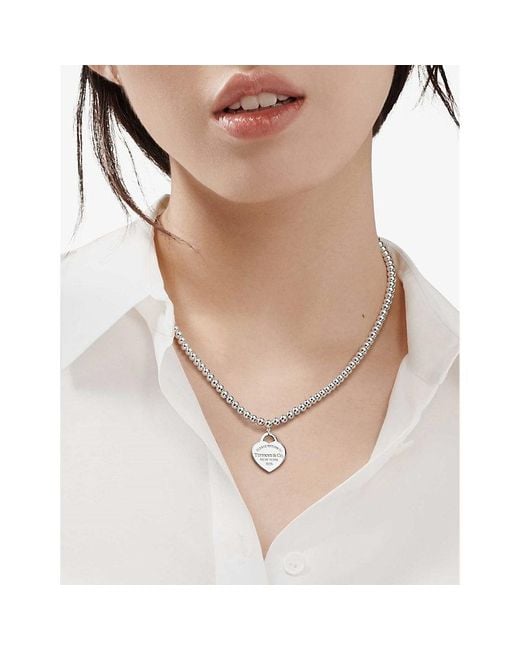 Tiffany & Co Metallic Return To Tiffany Heart Tag In Sterling Silver On A Bead Necklace