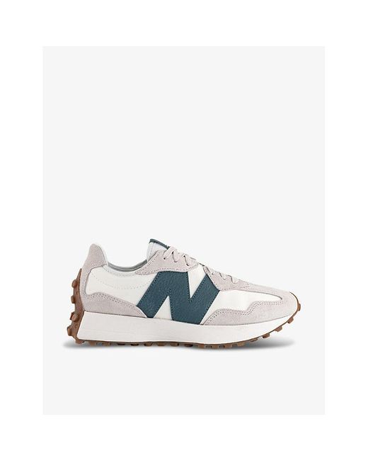 New Balance Blue 327 Logo-embroidered Suede And Woven Low-top Trainers