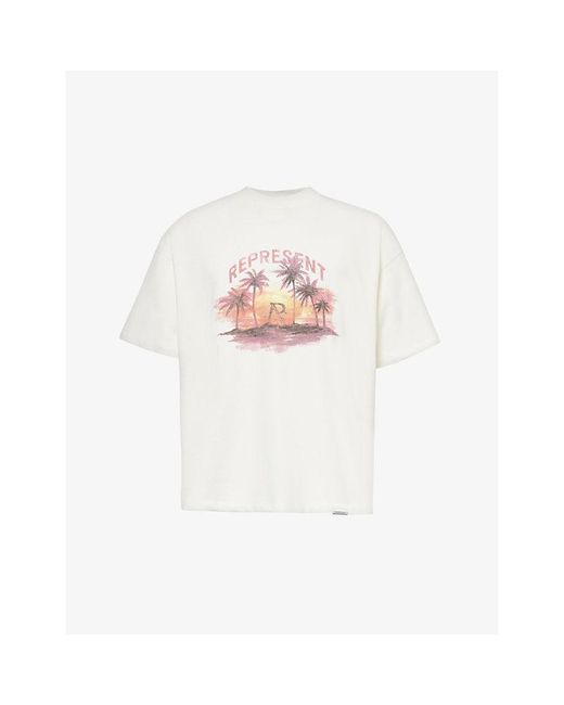 Represent White Sunset Branded-print Cotton-jersey T-shirt for men