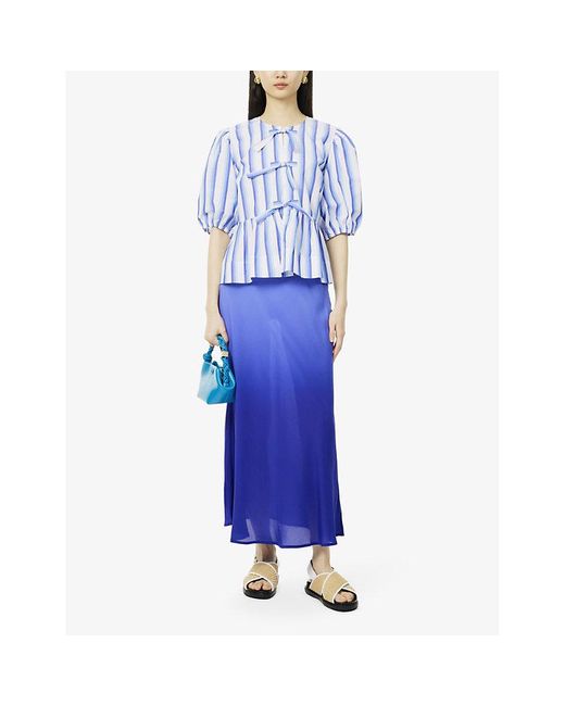 Rixo Blue Kelly Gradient-pattern Mid-rise Silk Midi Skirt