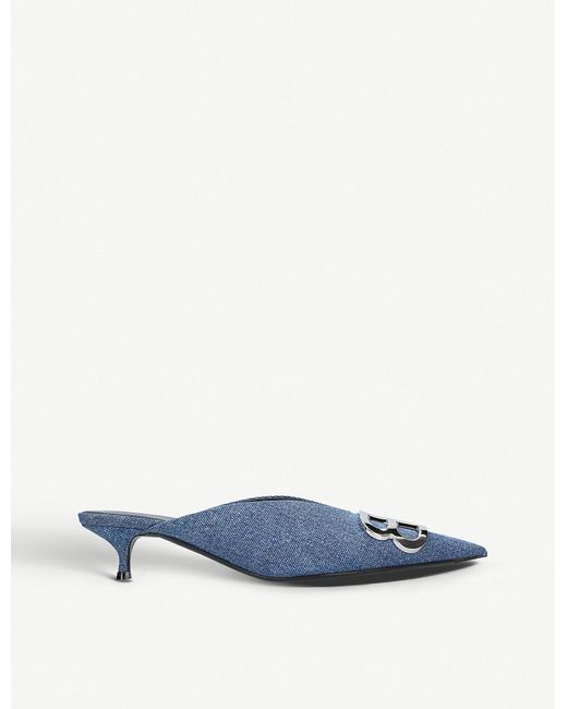 Balenciaga Blue Bb Denim Kitten-heel Mules