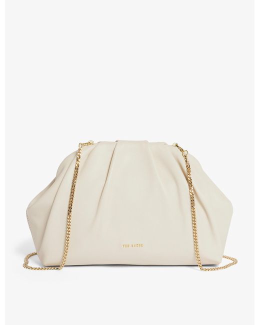 Ted Baker White Abyoo Gathered Leather Clutch Bag
