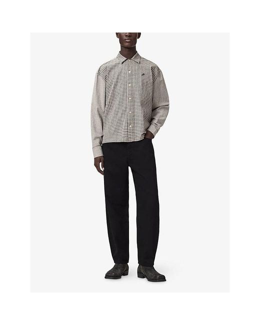 AllSaints Gray Kage Logo-Embroidered Long-Sleeve Cotton Shirt for men