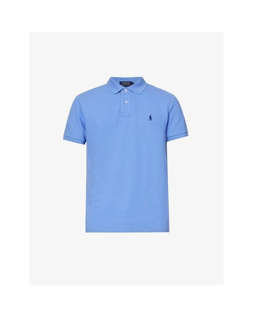 Polo Ralph Lauren Blue Embroidered-logo Regular-fit Cotton-piqué Polo Shirt for men