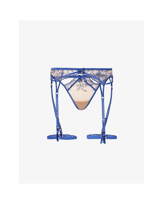 Lounge Underwear Blue Emilia Floral-embroidered Two-piece Lace Set
