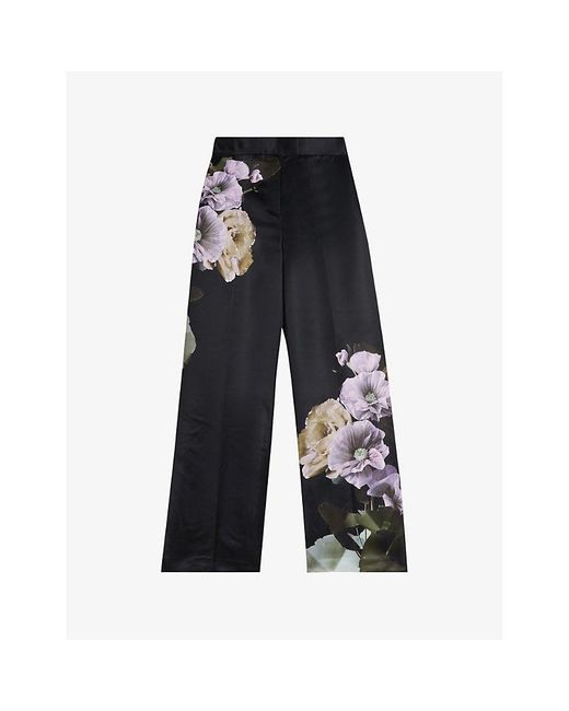 Ted Baker Blue Nayaat High-rise Floral-print Woven Trousers