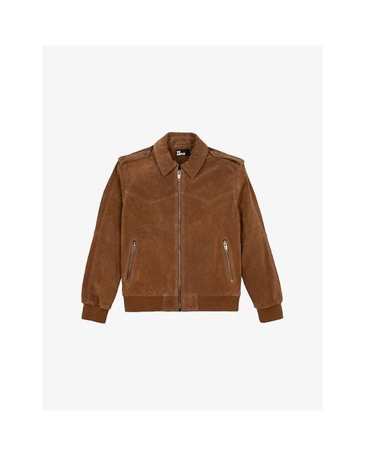 The Kooples Brown Classic-Collar Western Suede Jacket for men