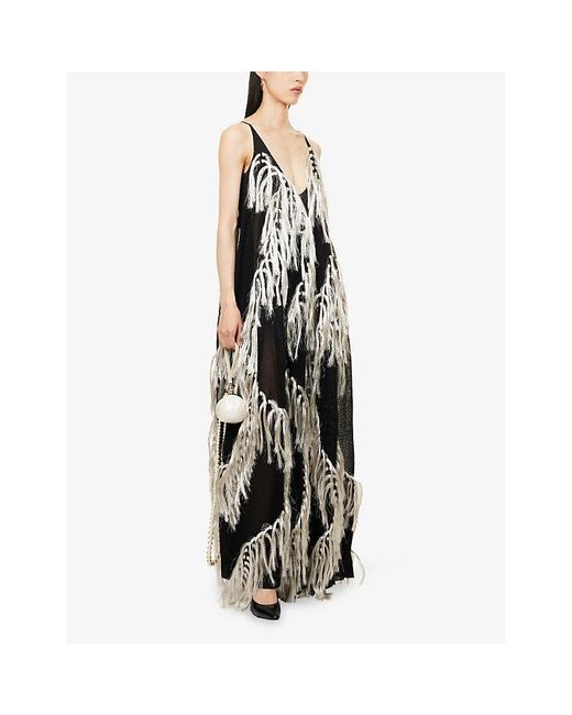 CFCL Black Fluffy Cami Knitted Maxi Dress