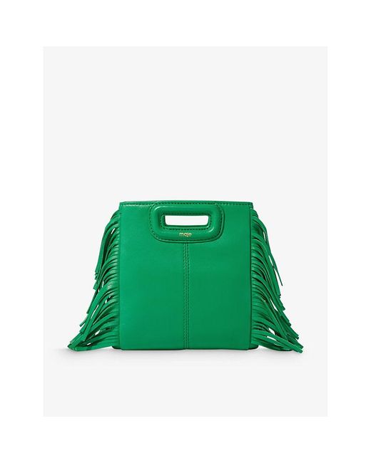 Maje Green M Mini Logo-embossed Fringed-trim Leather Cross-body Bag