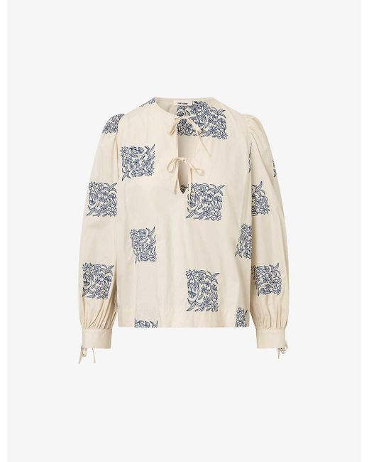 Nué Notes White Hartwell Printed Cotton Blouse