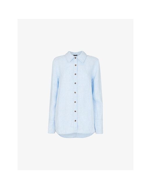 Whistles Blue Relaxed-fit Long-sleeved Linen Shirt