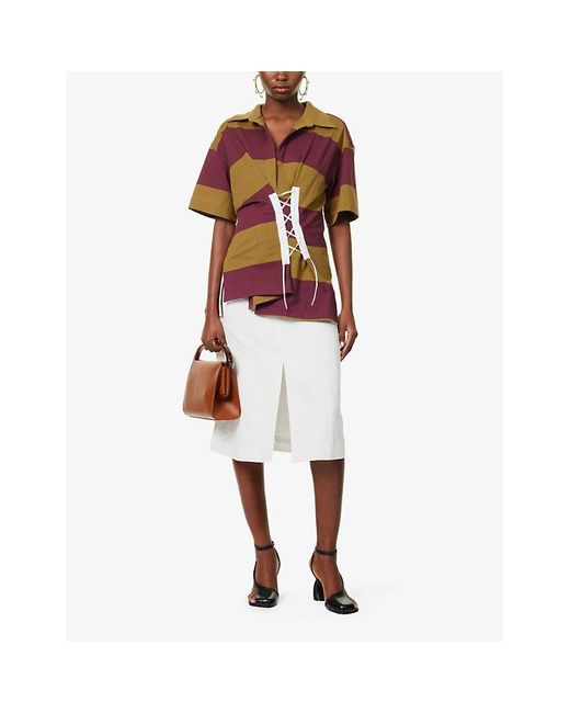 Dries Van Noten Red Rugby-style Cinched-waist Striped Cotton-jersey Top