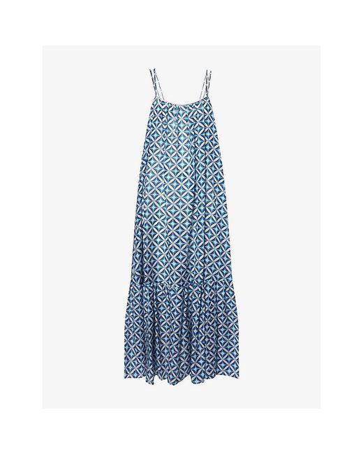 Max Mara Blue Alisso Printed Silk And Cotton Midi Dress