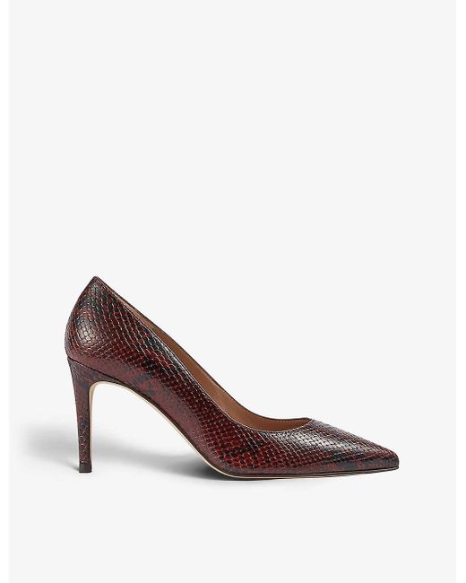 L.K.Bennett Brown Floret Snake-embossed Heeled Leather Court Shoes
