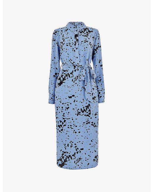 Whistles Blue Imrie Spot-print Long-sleeve Woven Midi Dress