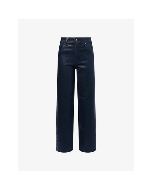 PAIGE Blue Sasha Wide-Leg Coated Stretch-Denim Jeans