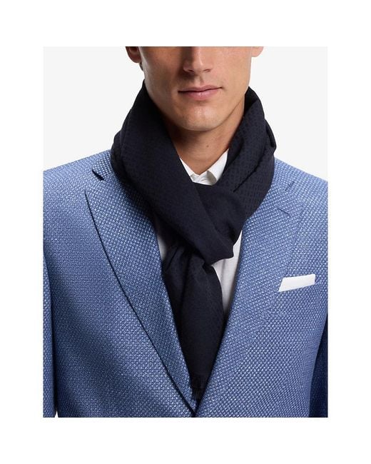 Boss Blue Monogram Cotton-Wool Scarf for men