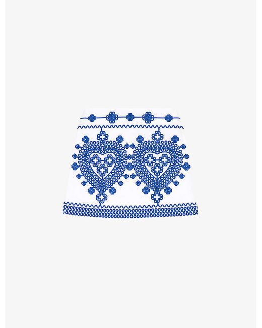 Maje Blue Embroidered-motif Stretch-cotton Mini Skirt
