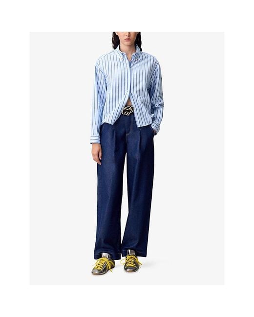 Claudie Pierlot Blue Striped Boxy-Fit Cotton Shirt