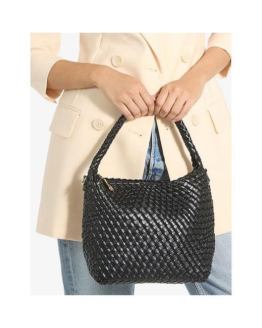 Dune Black Deliberate Medium Woven Faux-Leather Shoulder Bag