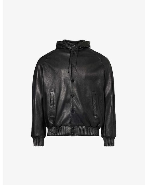 Emporio Armani Black Hooded Regular-fit Leather Jacket for men