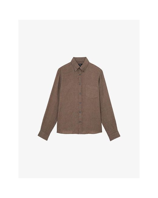 Reiss Brown Queens Regular-Fit Linen Shirt for men