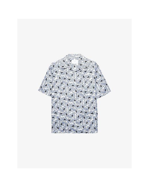 Prada Blue Printed Cotton-Blend Bowling Shirt for men