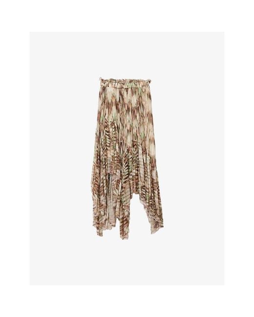 AllSaints Natural Danae Abstract-Print Woven Midi Skirt