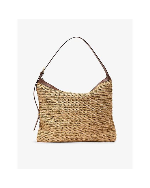 Reiss Brown Vigo Raffia-Effect Woven Tote Bag