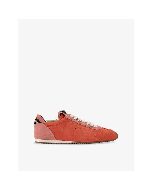 Kurt Geiger Red Islington Eagle-Embellished Suede Trainers