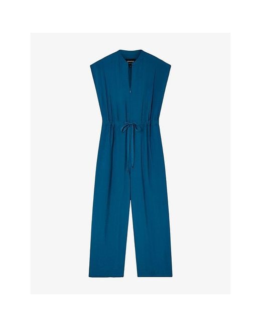 Whistles Blue Drawstring-Waist Relaxed-Fit Woven Jumpsuit