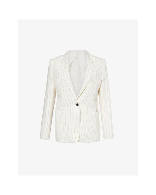 Max Mara White Micron Notched-lapel Regular-fit Linen And Cotton-blend Blazer