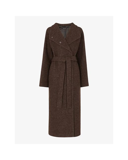 Whistles Brown Morgan Funnel-Neck Wool Coat